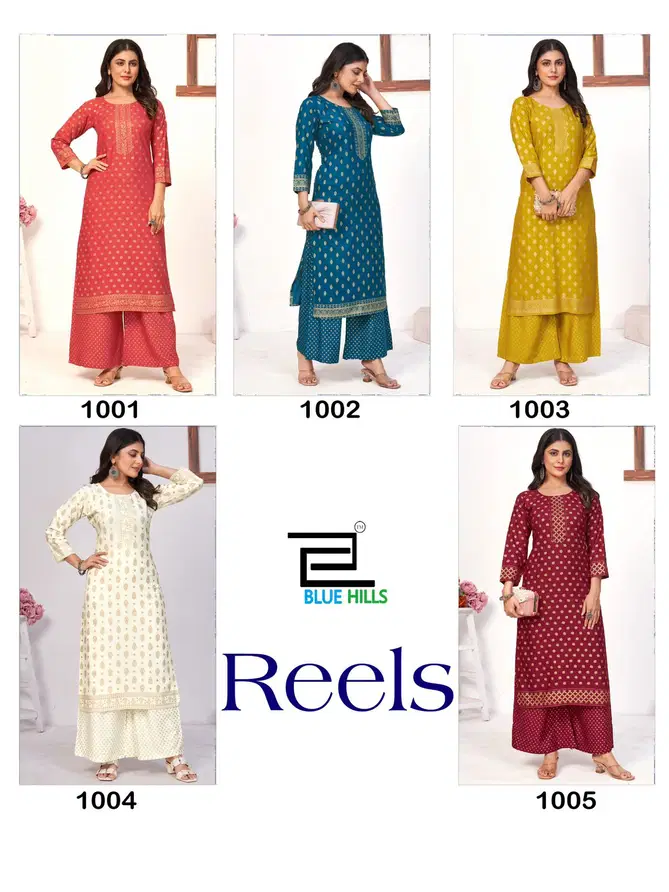 Reels By Blue Hills Rayon Printed Kurti With Palazzo Wholesale Shop In Surat 